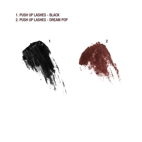 Swatches of two mascaras in black and brown shades.