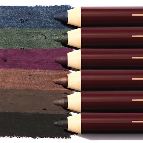 Les 6 teintes de crayons ligneurs kajal Rock N Kohl avec des échantillons de texture