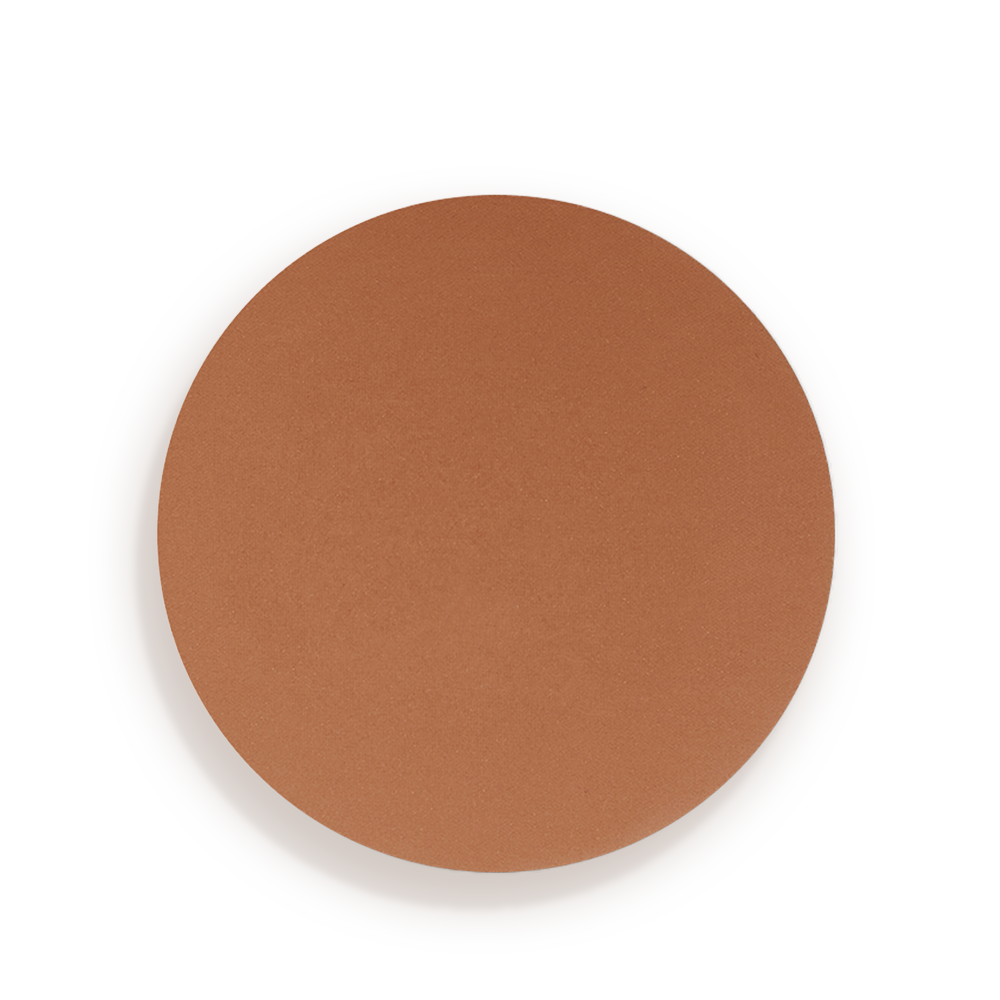 Swatch of a finely-milled bronzer in a chocolate brown shade, which is perfect for tan tones. 