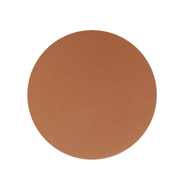 Swatch of a finely-milled bronzer in a chocolate brown shade, which is perfect for tan tones. 