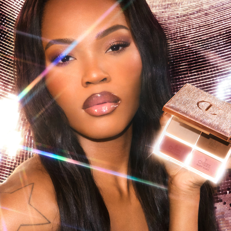 Dreamy, Bronzed Beauty Quen Blackwell black dress makeup look