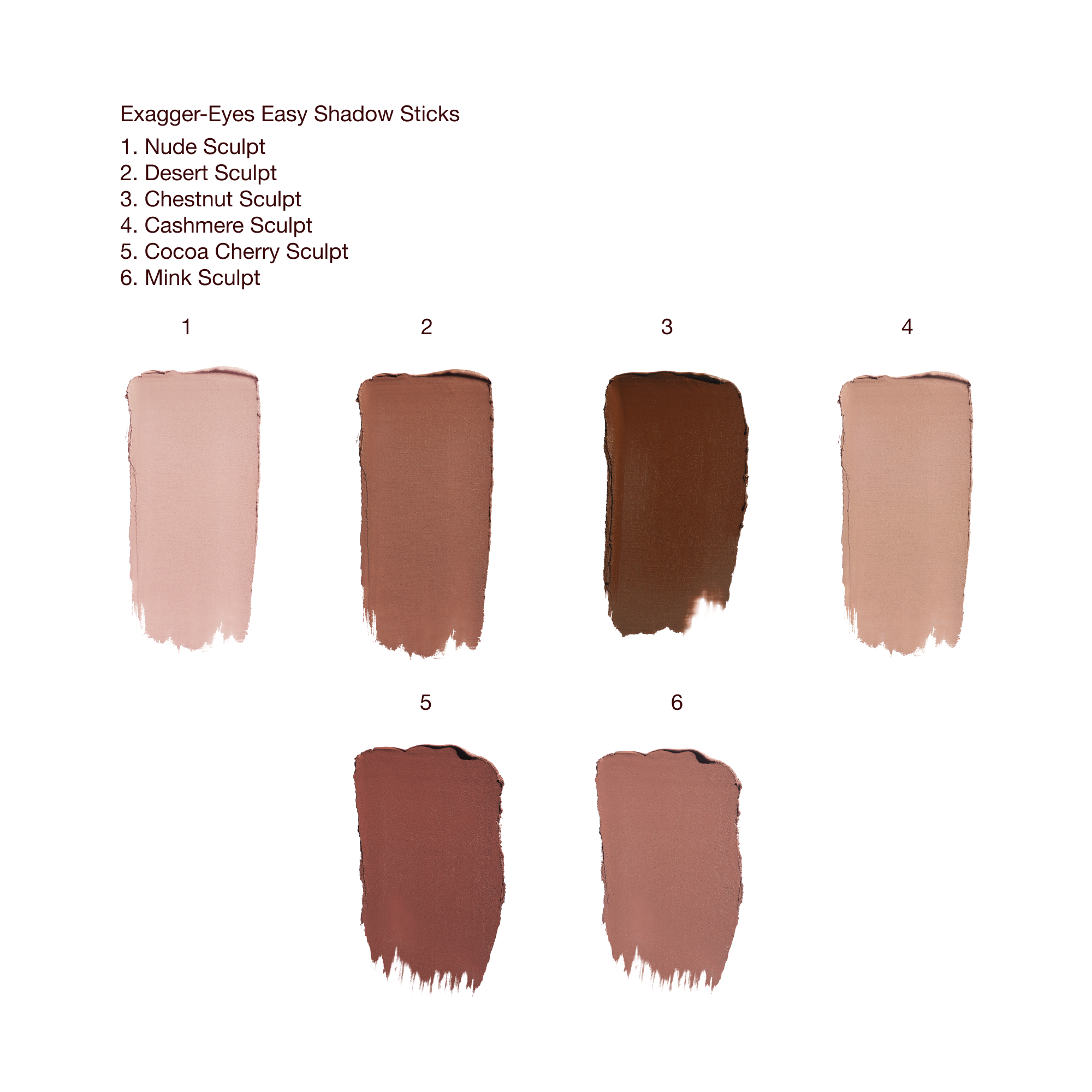 Exagger-eyes Easy Eyeshadow Sticks - Matte Texture Swatch Labelled