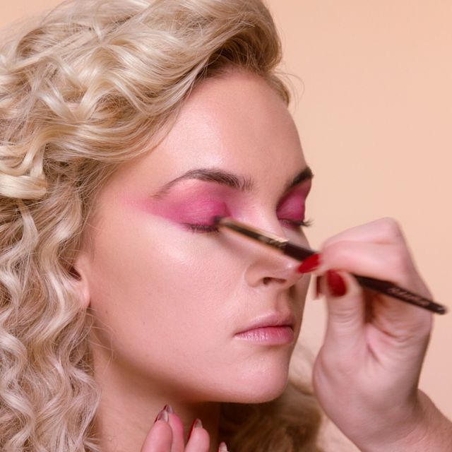Step 4 in Sofia Tilbury's 80s Makeup Look tutorial: apply eyeshadow to create a defined crease
