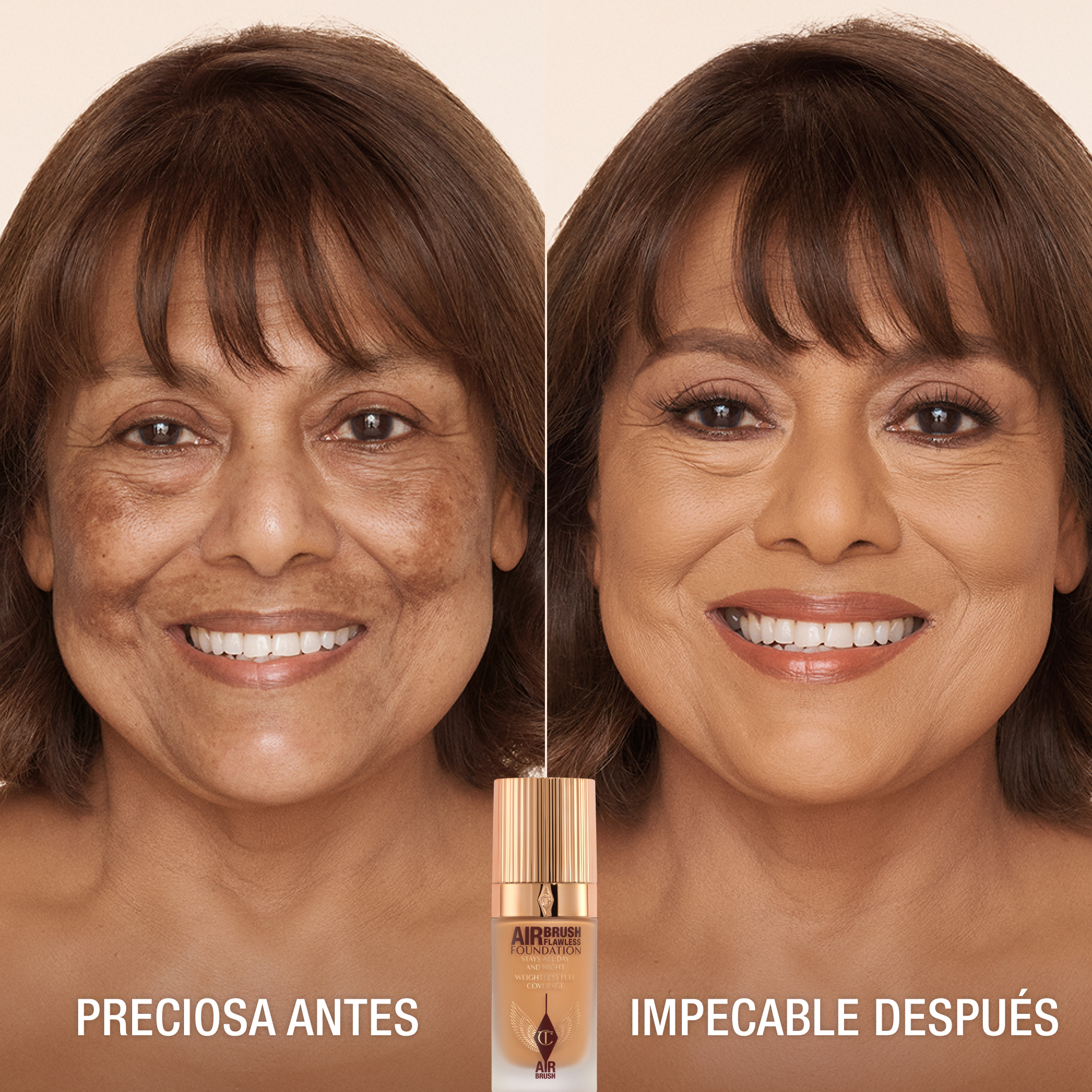 Antes y después de usar Airbrush Flawless Foundation 10 Neutral