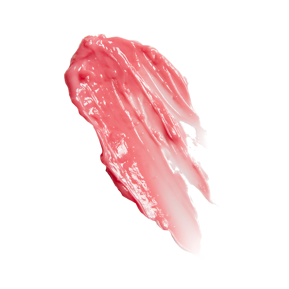 Swatch of a sheer nude-pink lipstick lip balm. 