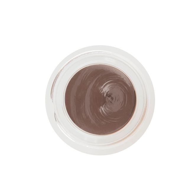 Eyes to Mesmerise in Smokey Taupe without lid An open frosted glass pot with a cream eyeshadow in a smokey taupe shade with a matte finish.