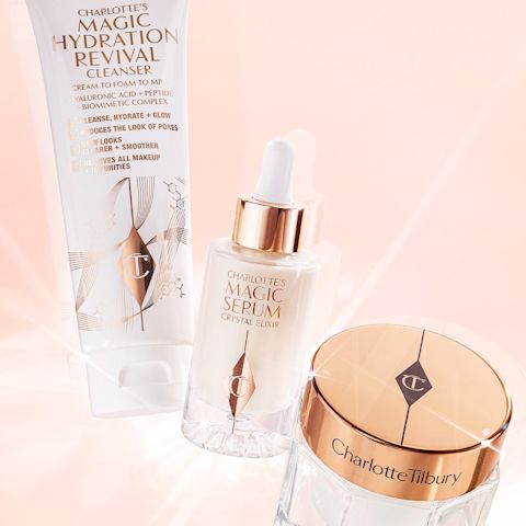 Charlotte's skincare routine for 30s with 3 Magic skincare steps including cleanser, serum and moisturiser