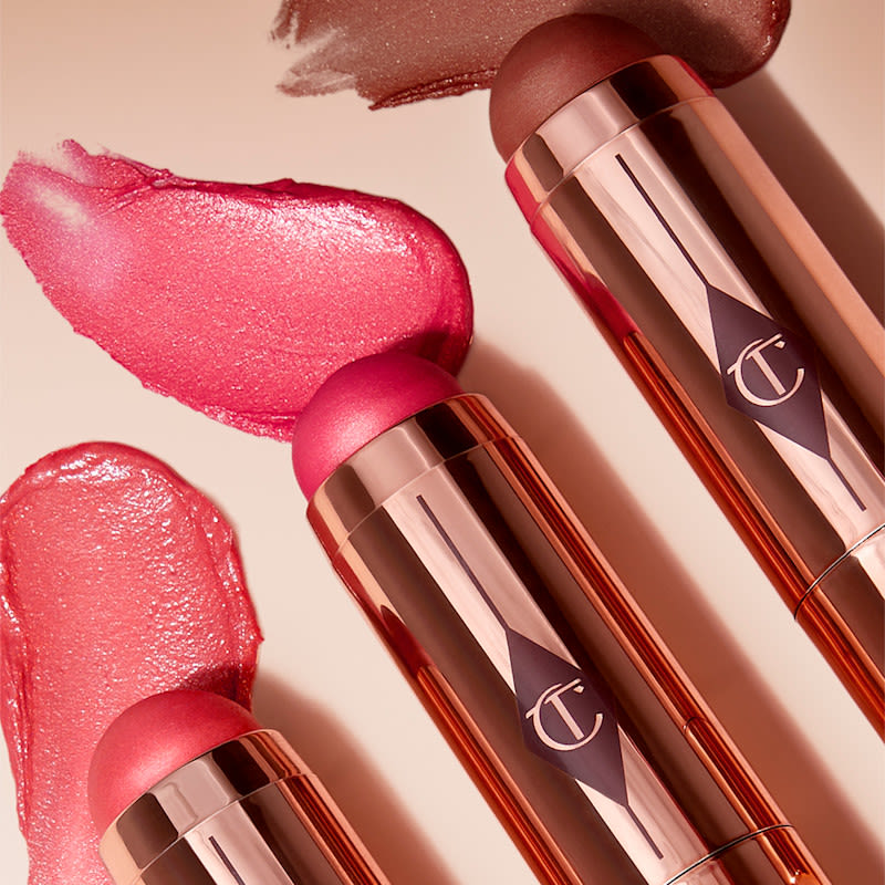 All three of Charlotte's Beach Sticks with cream blush texture swatches