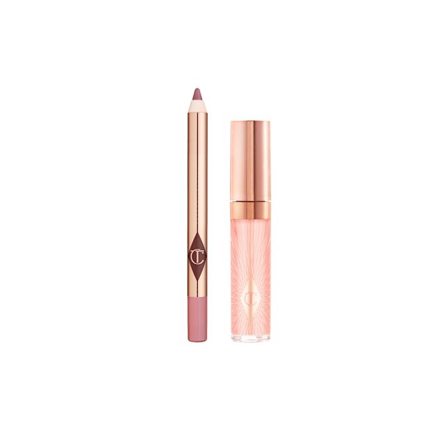 Glossy Fresh Pink Lip Duo including travel sizes of Lip Cheat in Pillow Talk and Collagen Lip Bath in Refresh Rose