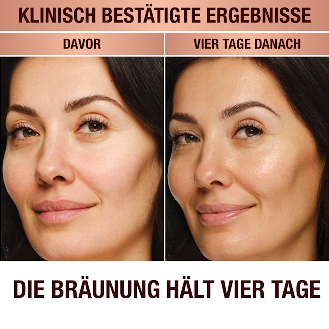 DE-GLOW-DROPS-B&A-OLIVE-4-DAYS Charlotte's Glow-O-Meter. Use 2-4 drops for a natural glow, 5-8 drops for a golden bronze glow and 9-12 drops for a deep bronze glow.