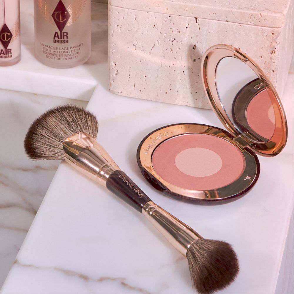 AIRBRUSH BRONZER + BLUSHER BRUSH + Blush Blur - Pillow Talk still life
