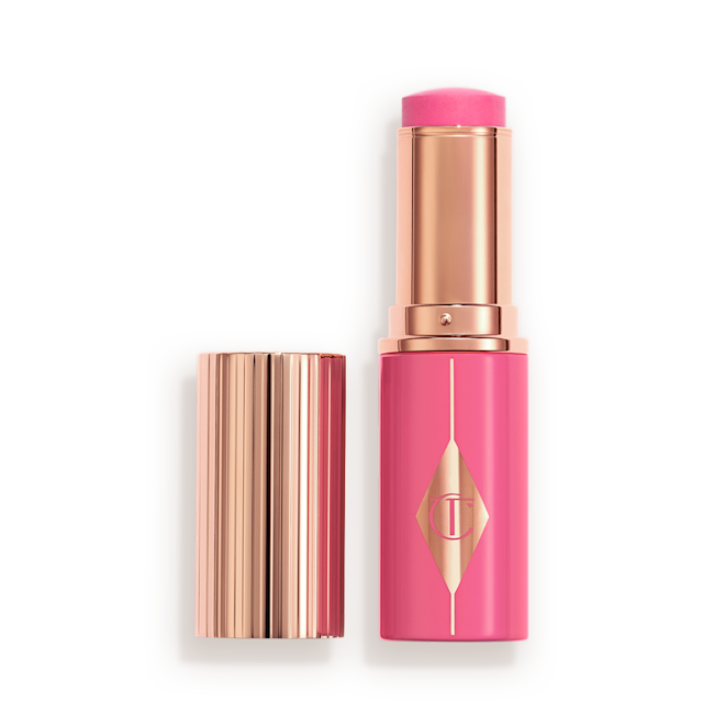 Pink packaging matching to the stick product with a rose gold lid and detailing.