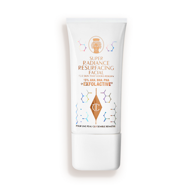 Super Radiance Resurfacing Facial Closed An exfoliating, wash-off, chemical mask in a white-coloured tube.