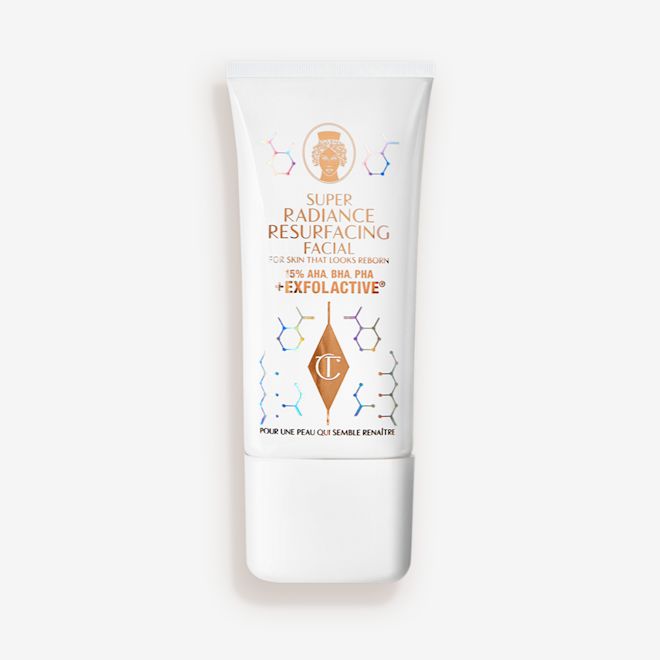 Super Radiance Resurfacing Facial Closed An exfoliating, wash-off, chemical mask in a white-coloured tube.