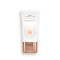 White rectangle bottle with a rose gold lid. 