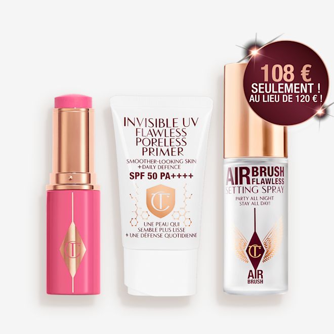 Packshot Unreal Blush, UV Primer et Setting Spray au format voyage Packshot Unreal Blush, UV Primer et Setting Spray au format voyage