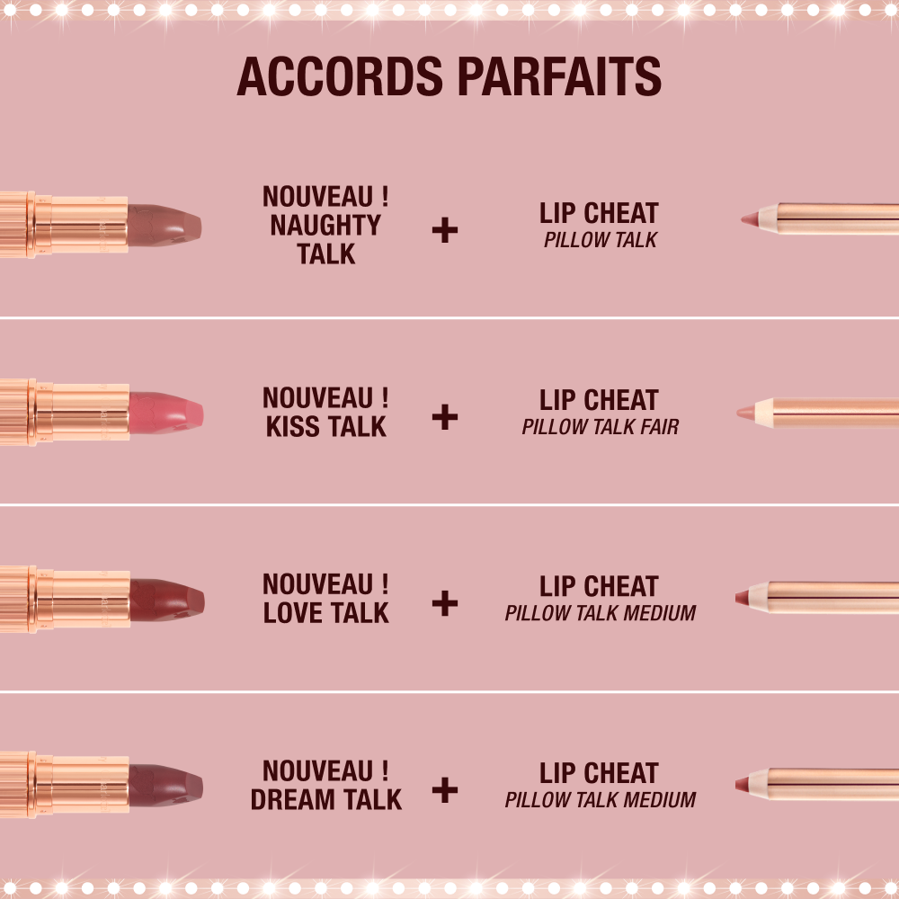 The perfect pairings for the NEW! Pillow Talk Love Effect Lipsticks with Charlotte's Lip Cheats