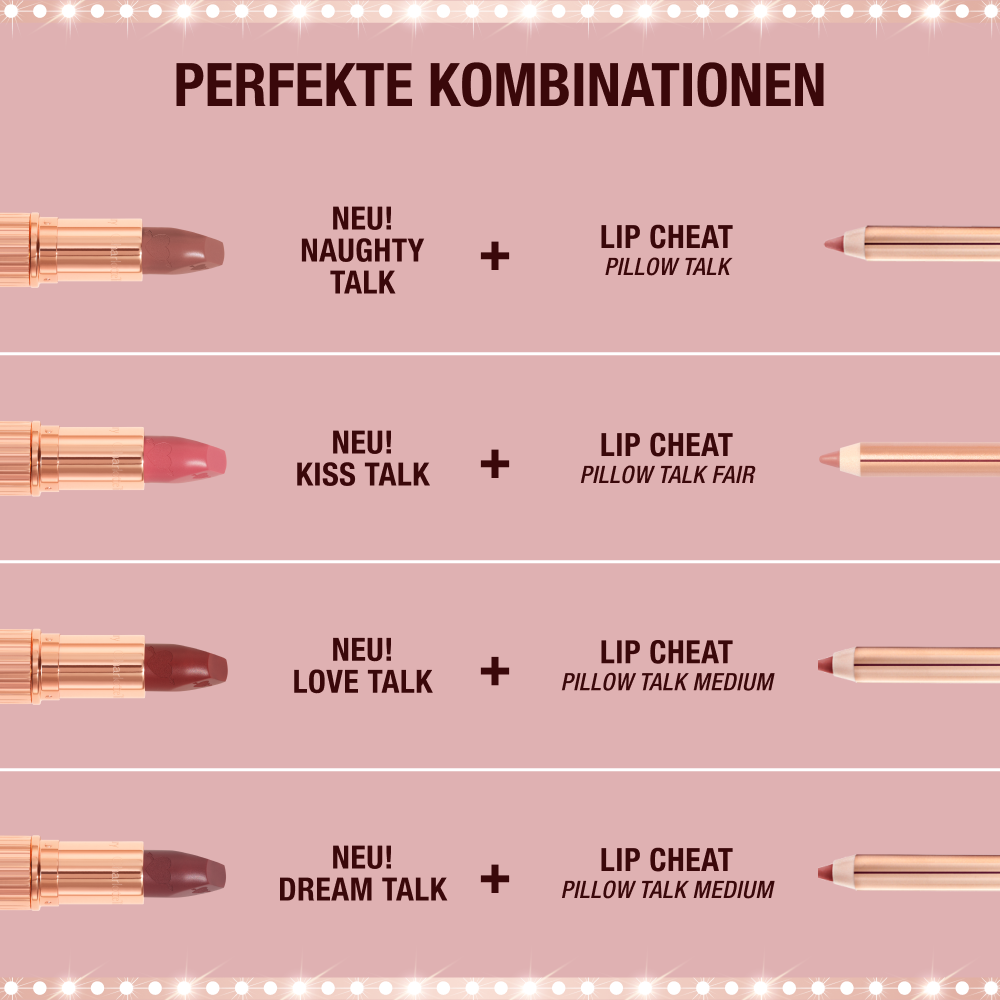 The perfect pairings for the NEW! Pillow Talk Love Effect Lipsticks with Charlotte's Lip Cheats
