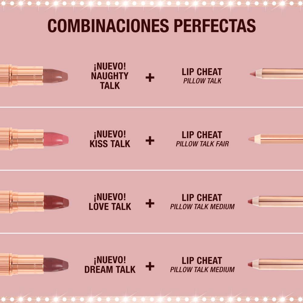 The perfect pairings for the NEW! Pillow Talk Love Effect Lipsticks with Charlotte's Lip Cheats