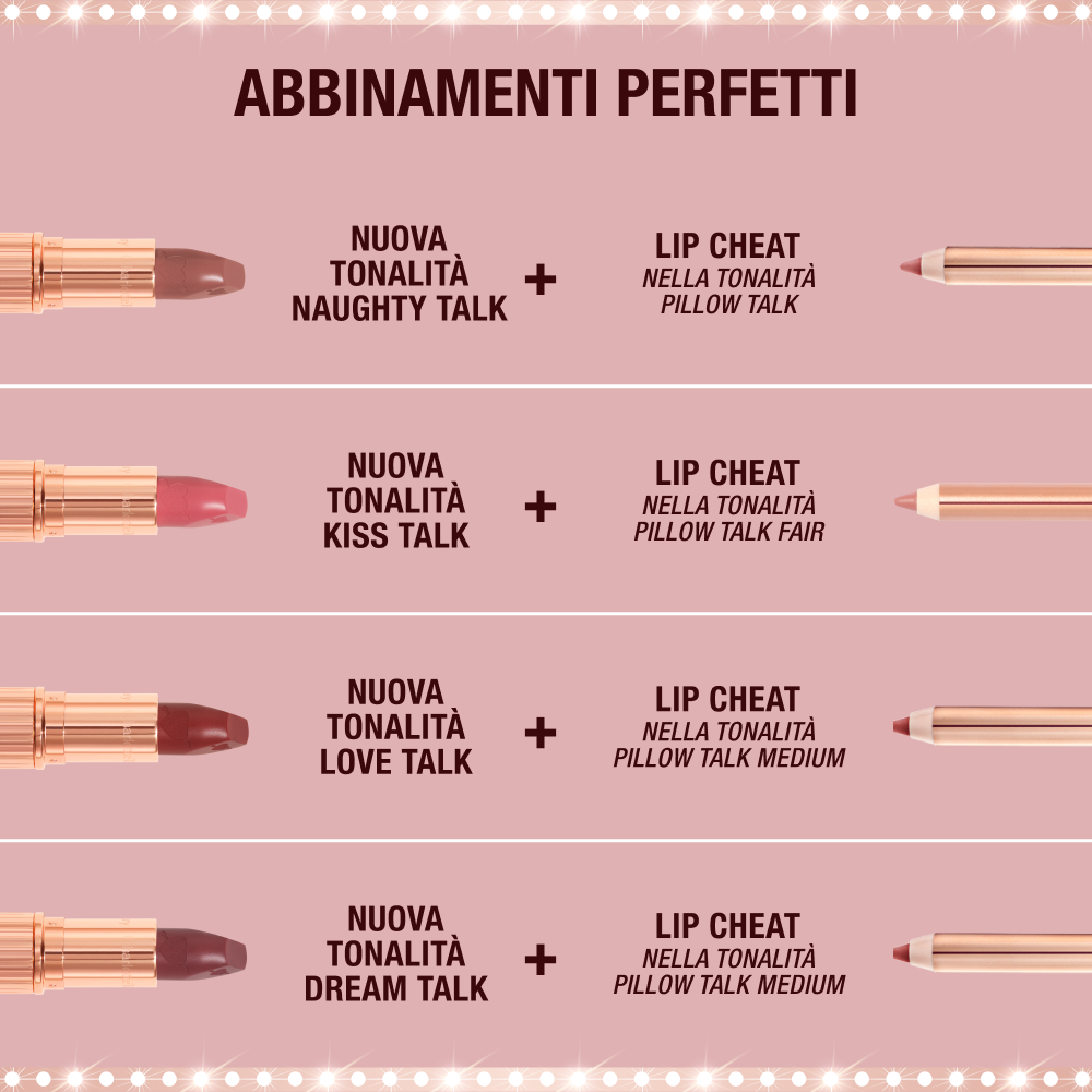 The perfect pairings for the NEW! Pillow Talk Love Effect Lipsticks with Charlotte's Lip Cheats