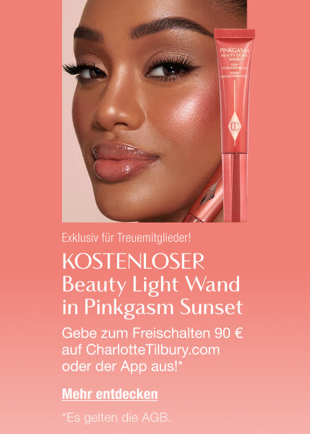 Exklusiv für Treuemitglieder! Kostenloser Beauty Light Wand in Pinkgasm Sunset Gebe zum Freischalten 90 € auf CharlotteTilbury.com oder der App aus!*