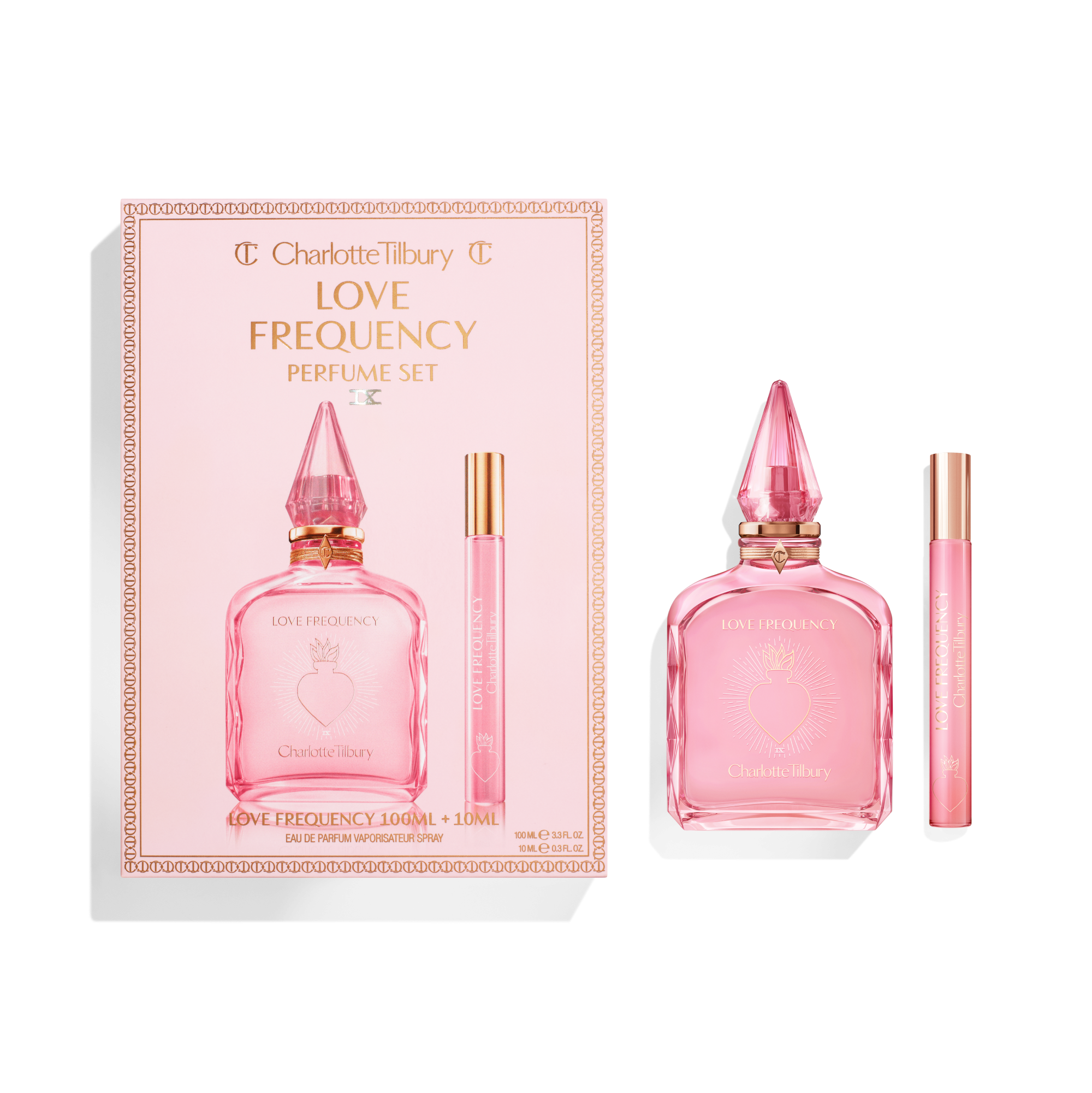 Love Frequency perfume gift set with full and travel sizes