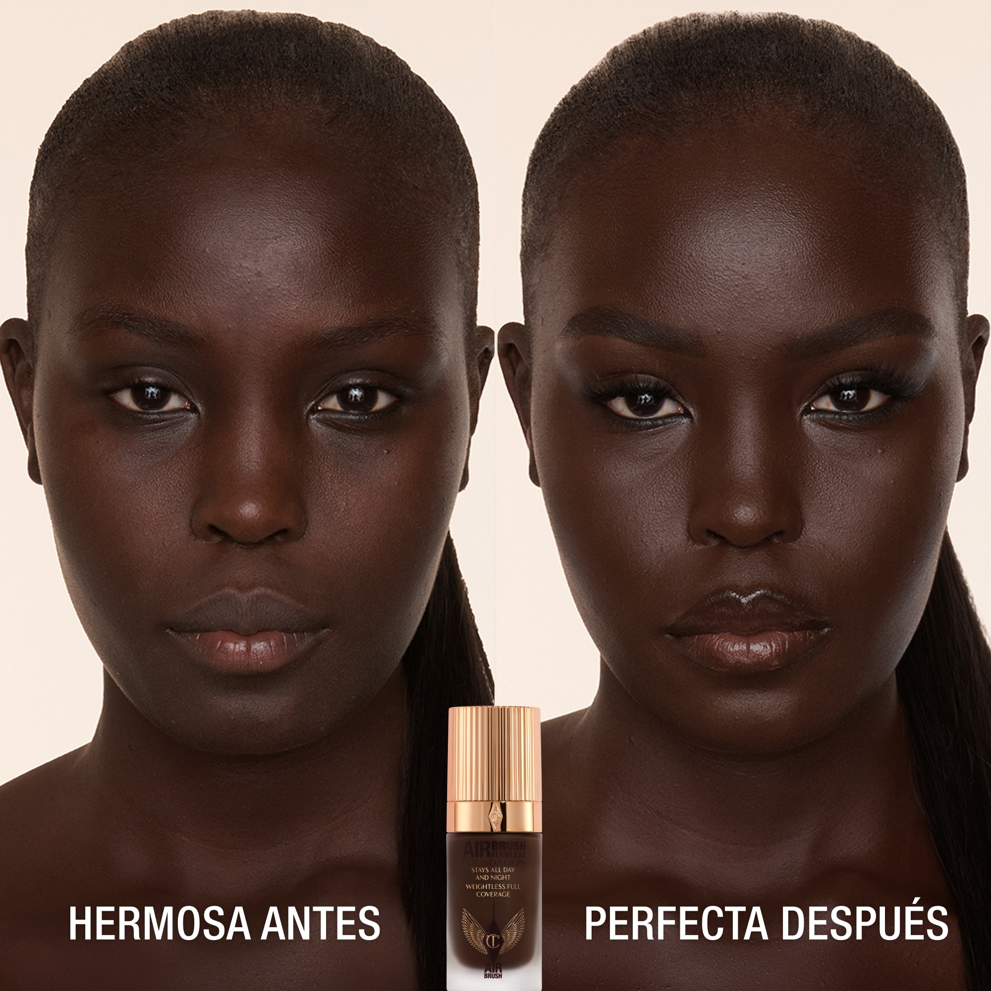 Antes y después de usar Airbrush Flawless Foundation 17 Neutral