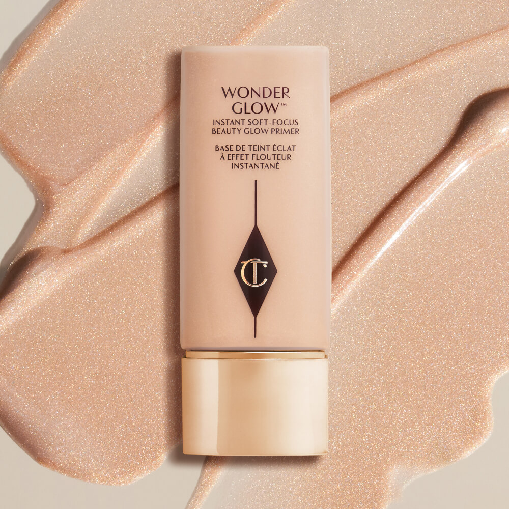 Wonderglow softly tinted illuminating makeup primer with swatch background