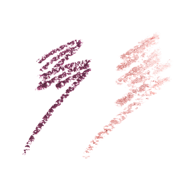 Swatches of two matte and metallic eyeliners in light maroon and violet colours. 