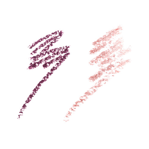 Swatches of two matte and metallic eyeliners in light maroon and violet colours. 