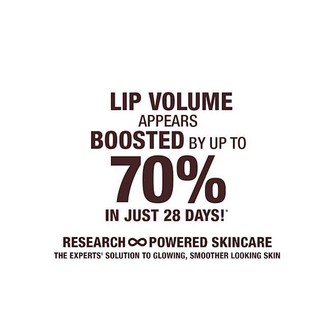 Magic Lip Oil claim White-coloured banner with text that reads, 'lip volume appears boosted by up to 70% in just 2 days! Research-powered skincare. The experts' solution to glowing, smoother looking skin.'