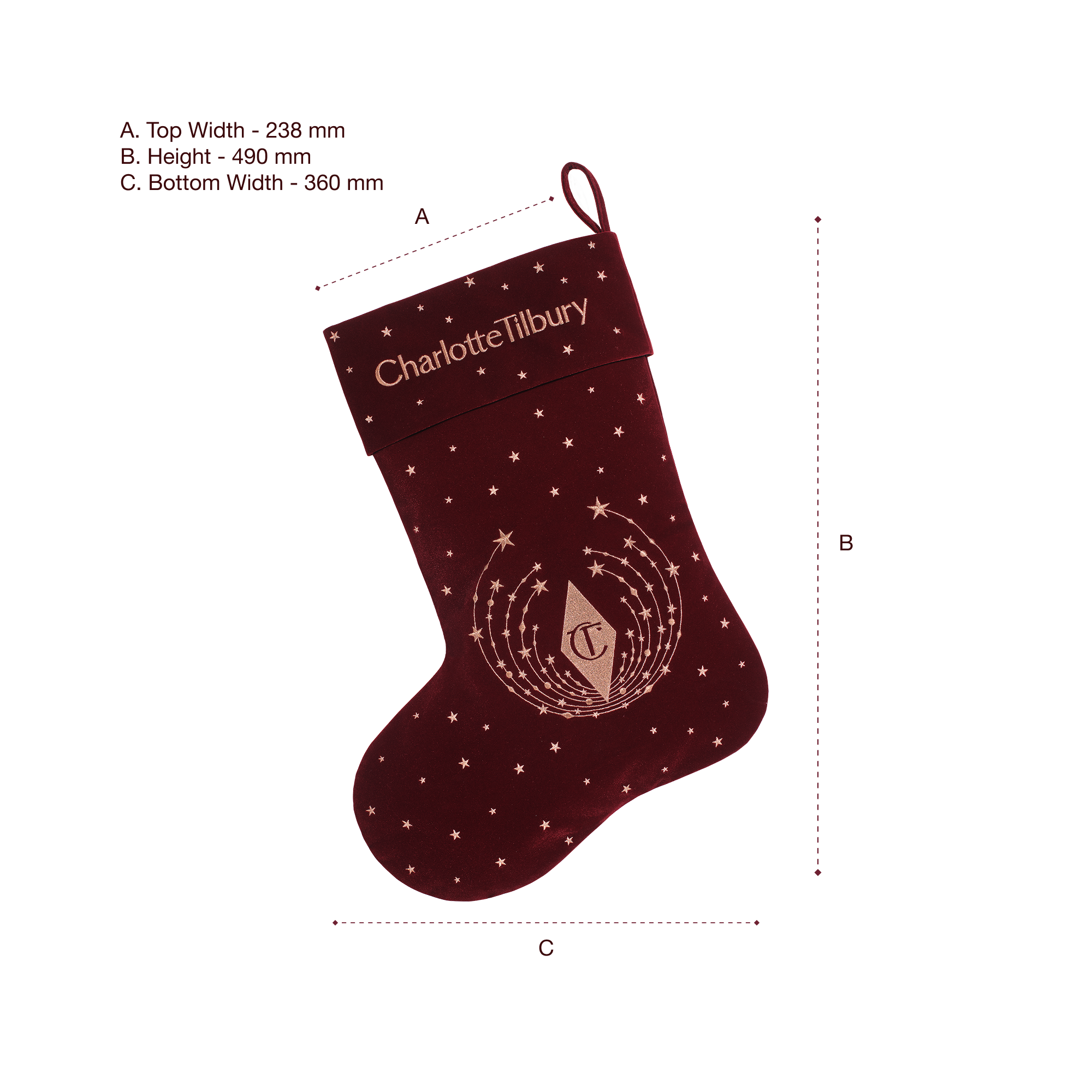 Packshot of stocking with dimensions