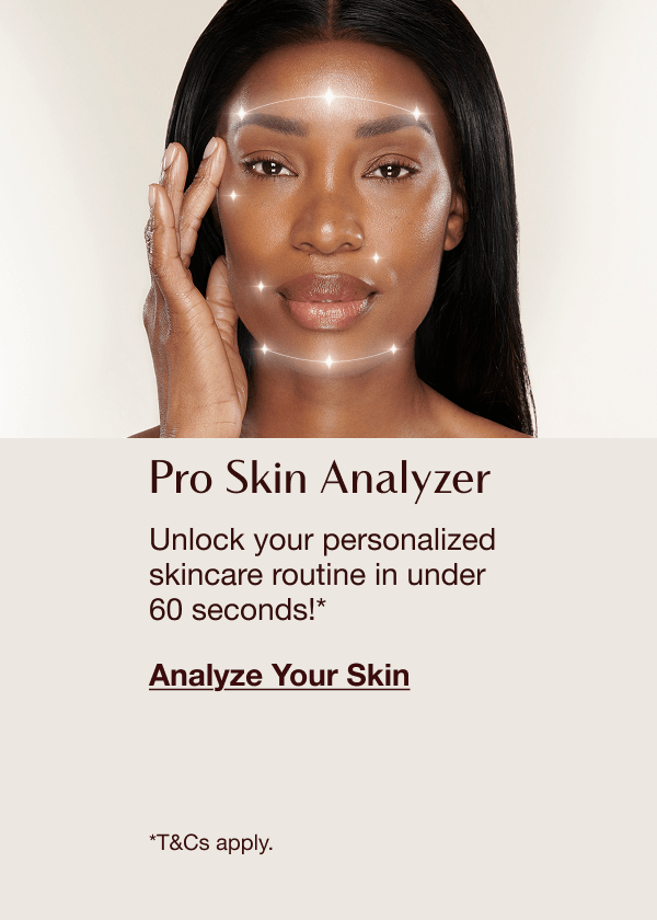 Pro Skin Analyser featuring text inviting users to unlock a personalised skincare routine in under 60 seconds.