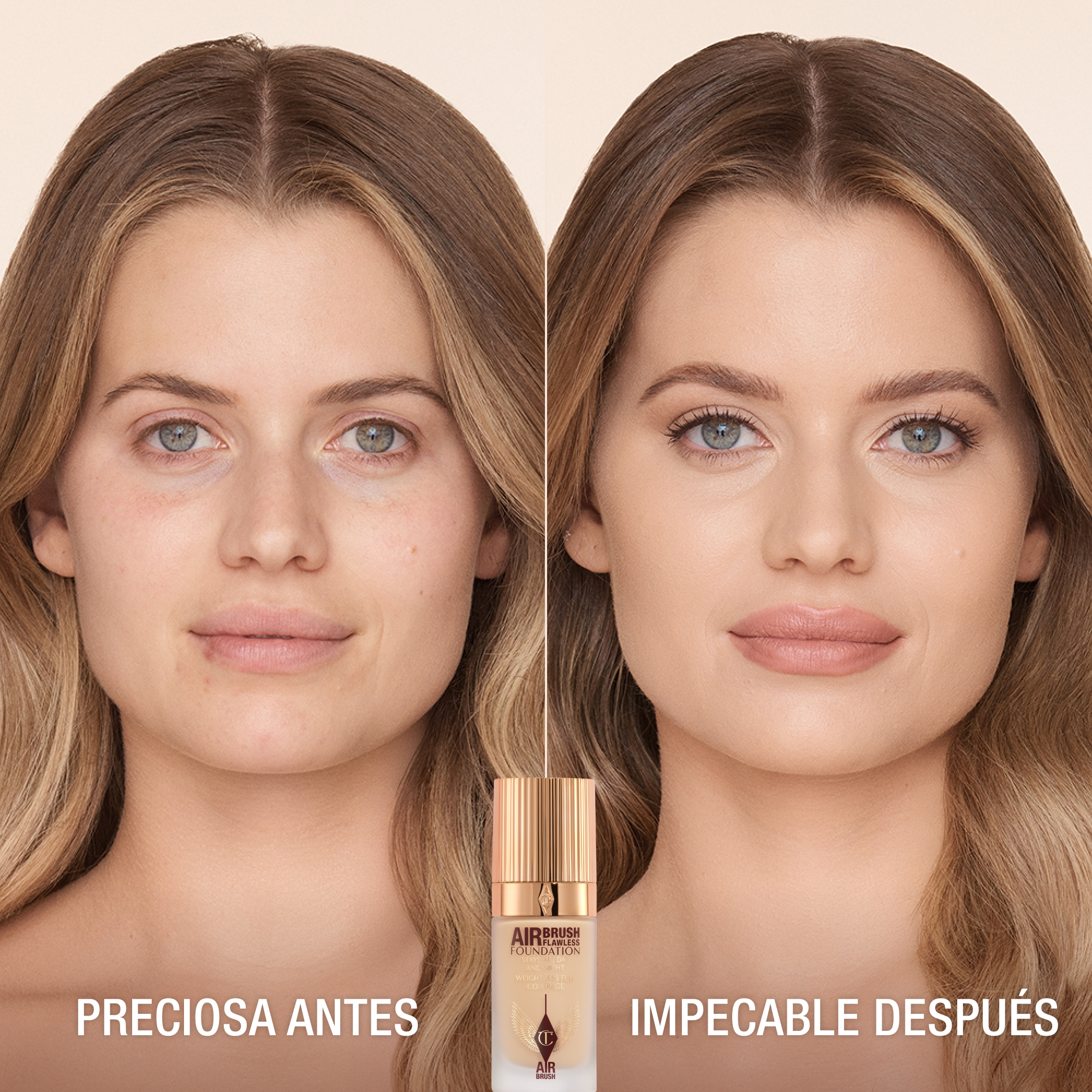 Antes y después de usar Airbrush Flawless Foundation 4 Neutral