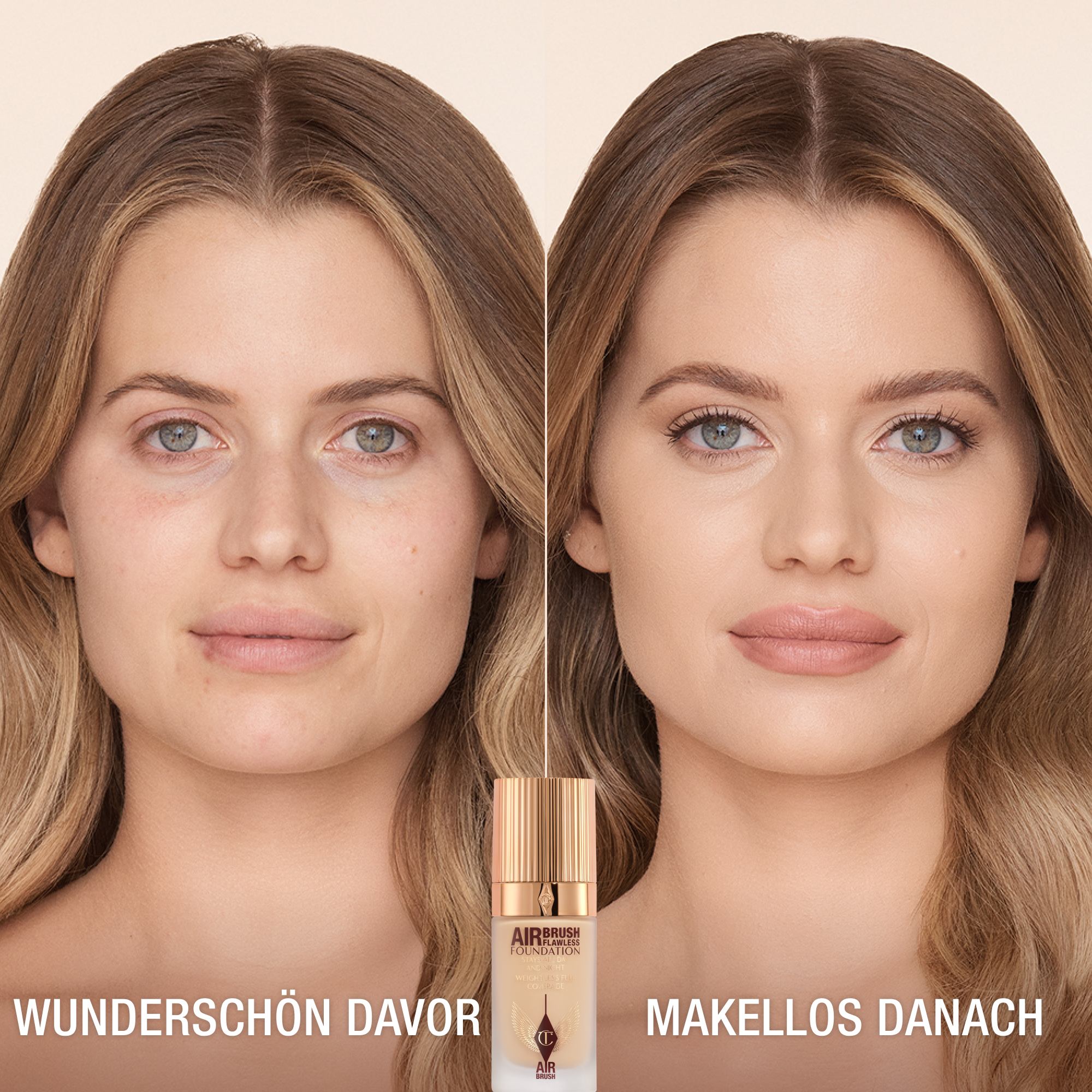 AIRBRUSH FLAWLESS FOUNDATION 4 NEUTRAL, VORHER UND NACHHER