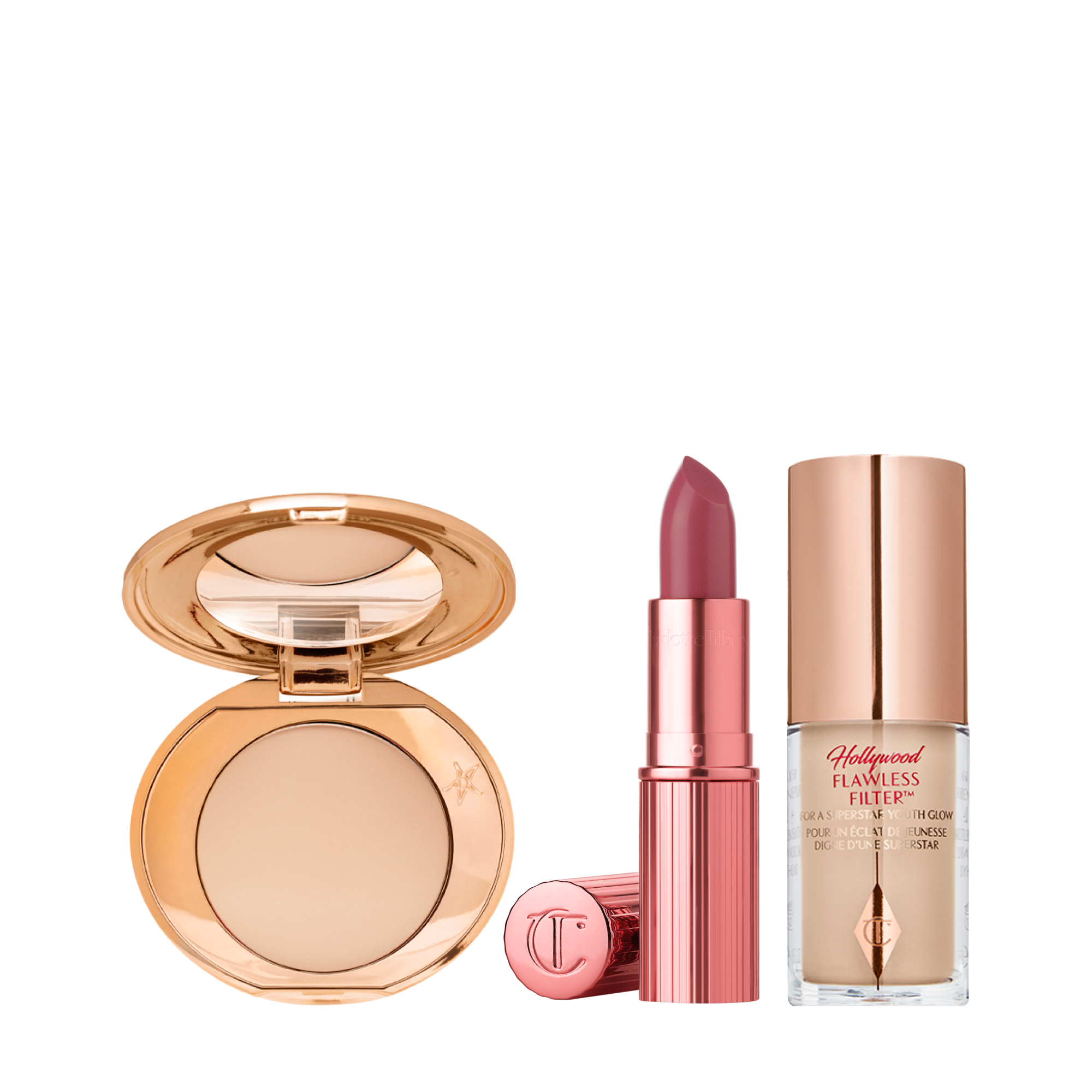 Hollywood Beauty Icon Lipstick, mini Hollywood Flawless Filter and mini Airbrush Flawless Finish glow kit