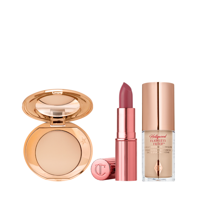 Hollywood Beauty Icon Lipstick, mini Hollywood Flawless Filter and mini Airbrush Flawless Finish glow kit