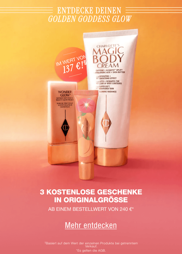 Entdecke deinen Golden Goddess Glow Drei kostenlose Geschenke in Originalgröße