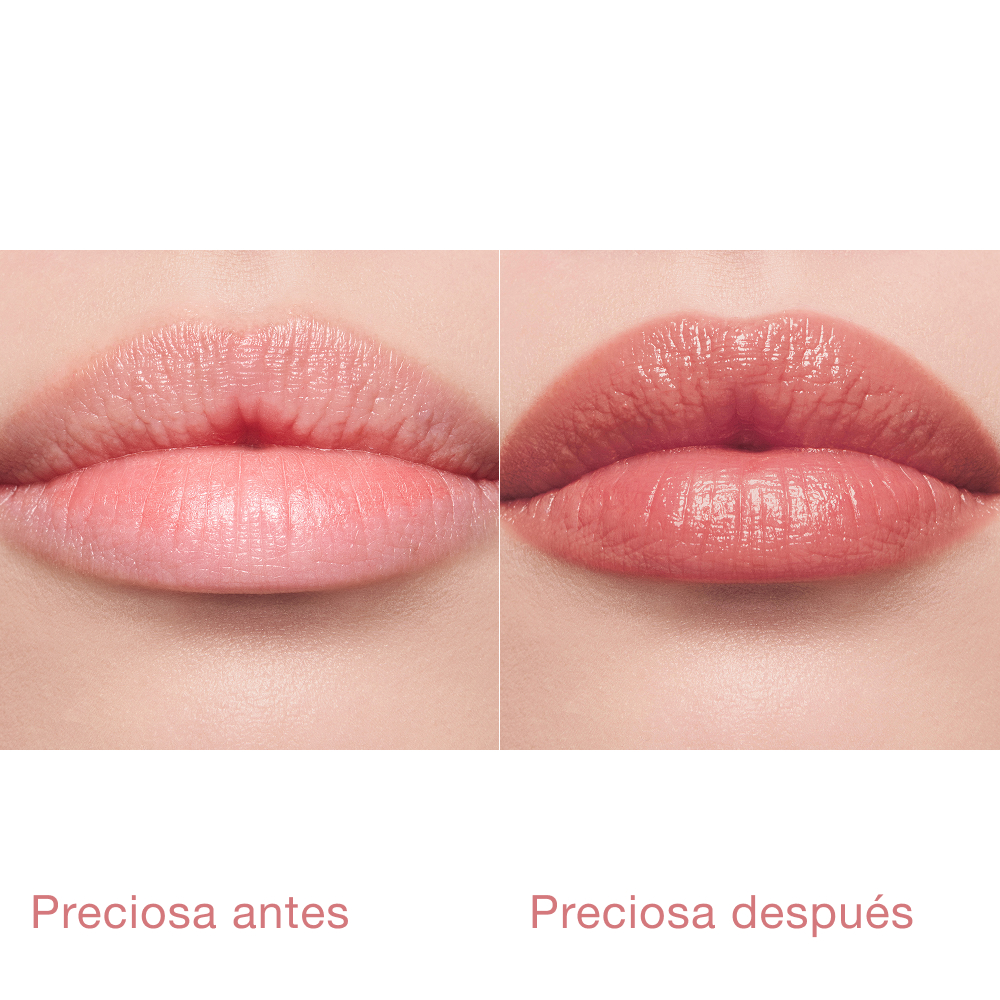 Pillow Talk Blush Balm Lip Tint - Modelo antes y después con Pillow Talk