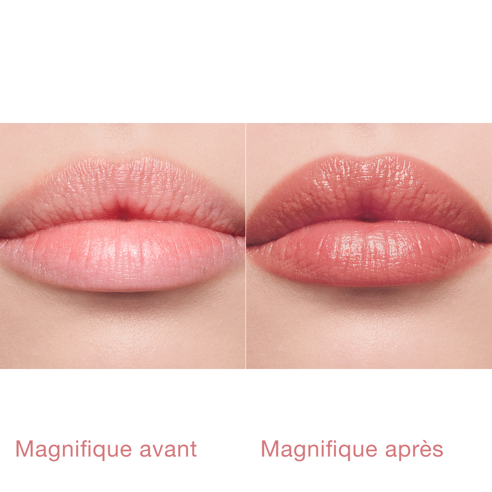 Pillow Talk Blush Balm Lip Tint – Mannequin avec Pillow Talk, avant/après