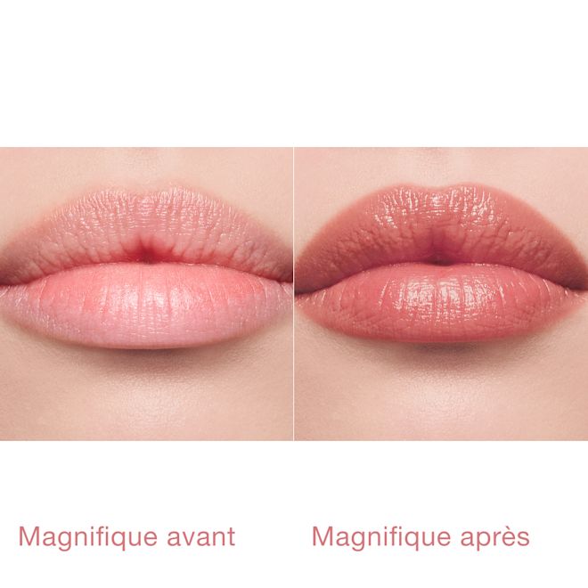 Pillow Talk Blush Balm Lip Tint – Mannequin avec Pillow Talk, avant/après Pillow Talk Blush Balm Lip Tint – Mannequin avec Pillow Talk, avant/après