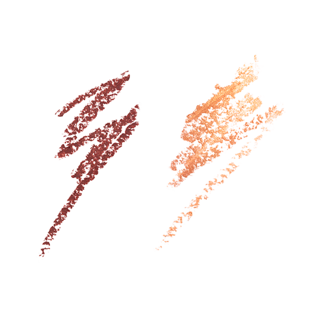 Swatches of two, matte and metallic eyeliners in warm-rust and copper colours. 