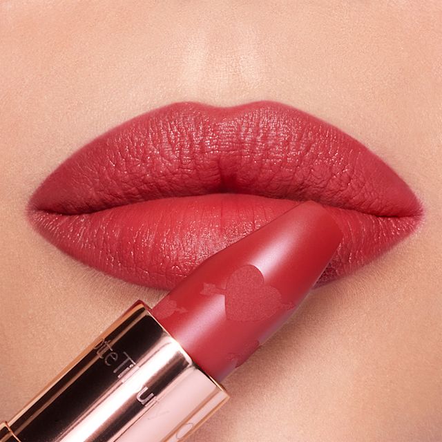 Love Talk red lipstick close up on fair skin