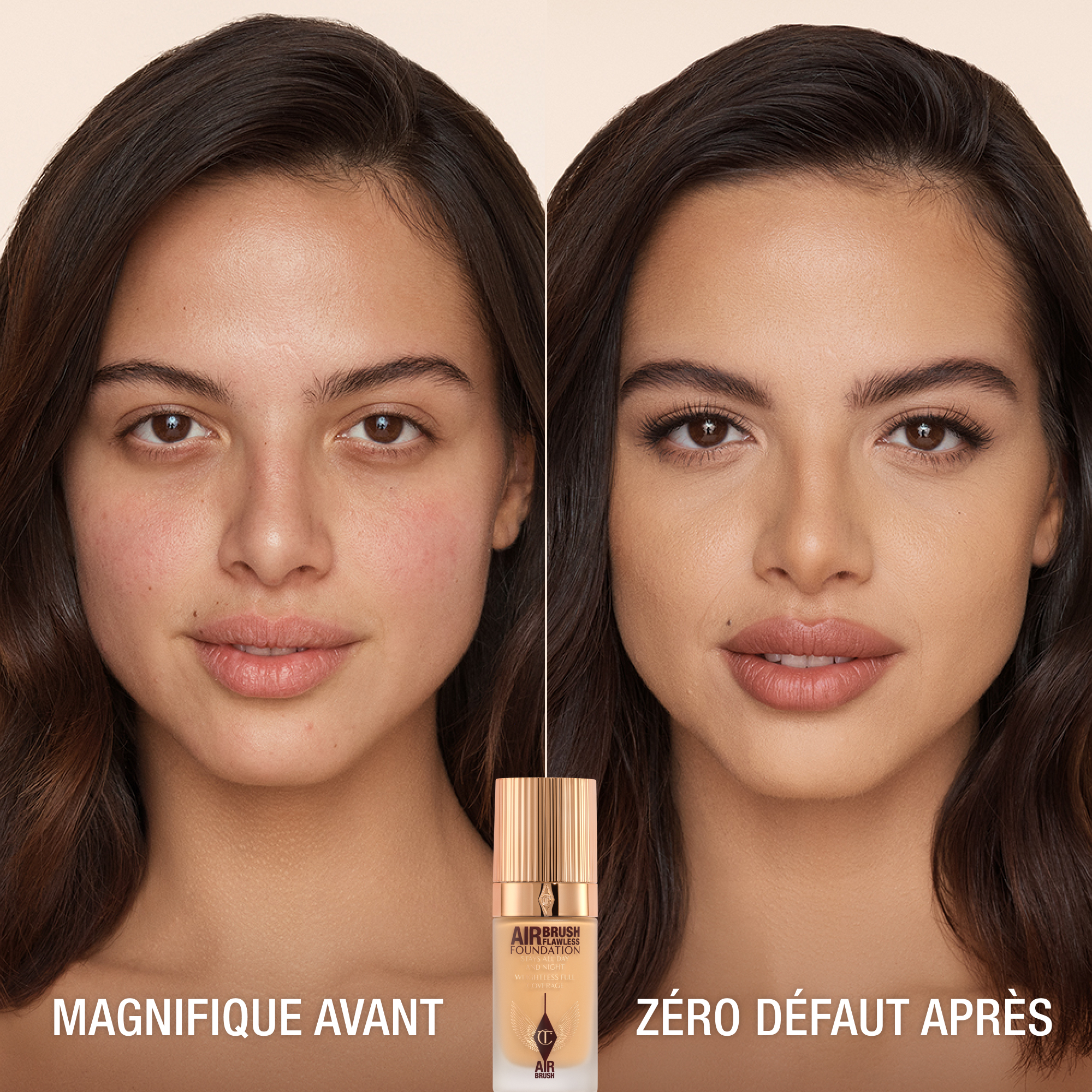 AIRBRUSH FLAWLESS FOUNDATION AVANT ET APRÈS teinte 7 Warm (Chaud)