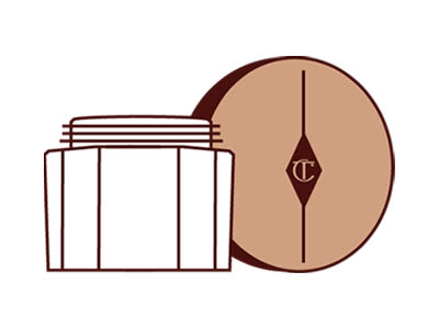 An illustration of an open, face cream in a glass jar with a gold-coloured lid next to it.