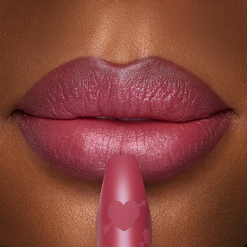 Dream Talk mauve lipstick close up on deep skin
