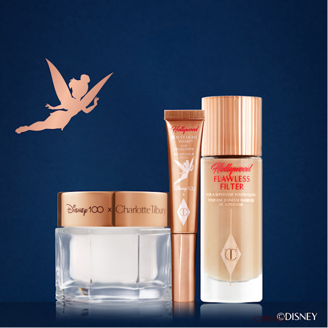 Disney 100 x Charlotte Tilbury Magic Hollywood Glow Trio featuring Charlotte's Magic Cream, Beauty Light Wand and Hollywood Flawless Filter