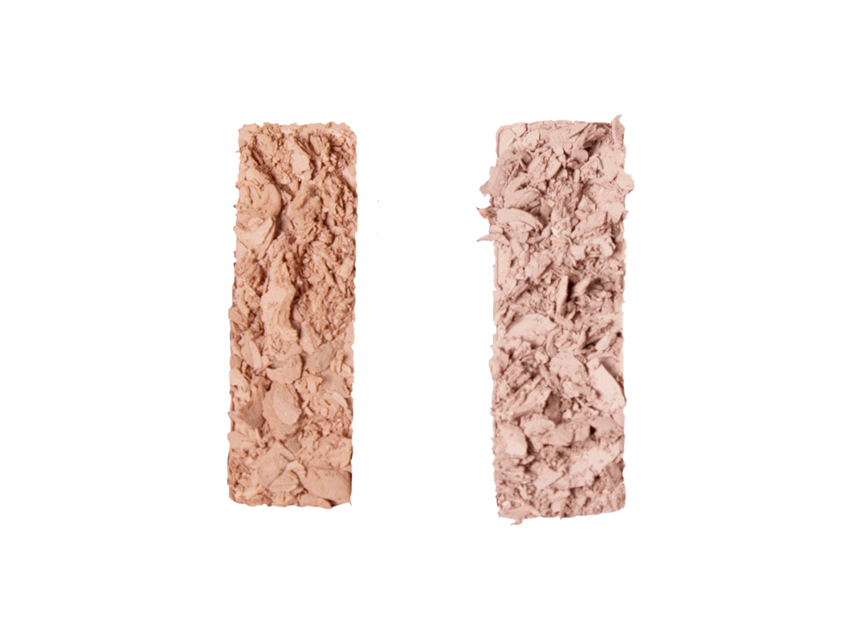 Swatches of two eyeshadows to prime the eyes in a soft fawn and ivory-beige colours.