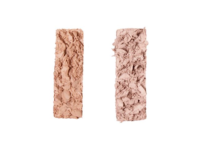 Swatches of two eyeshadows to prime the eyes in a soft fawn and ivory-beige colours.