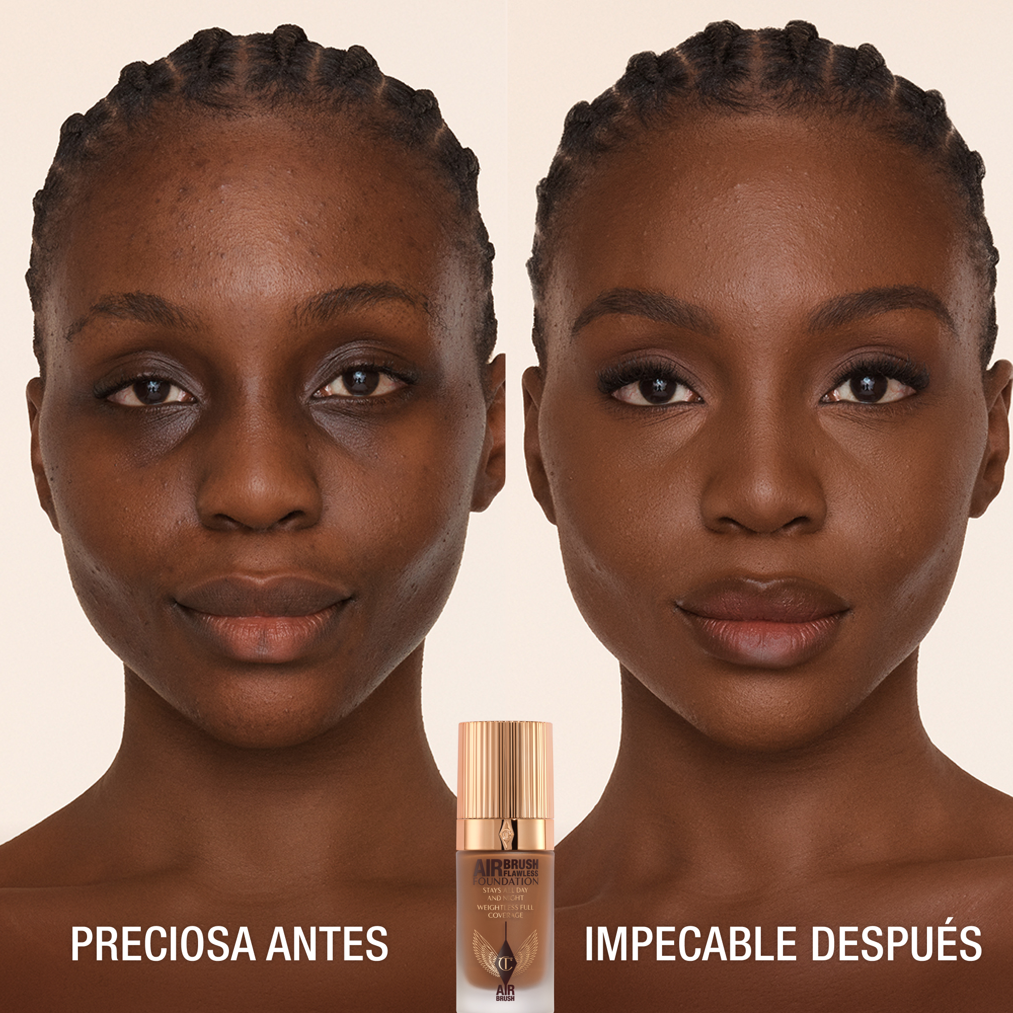 Antes y después de usar Airbrush Flawless Foundation 15 Neutral